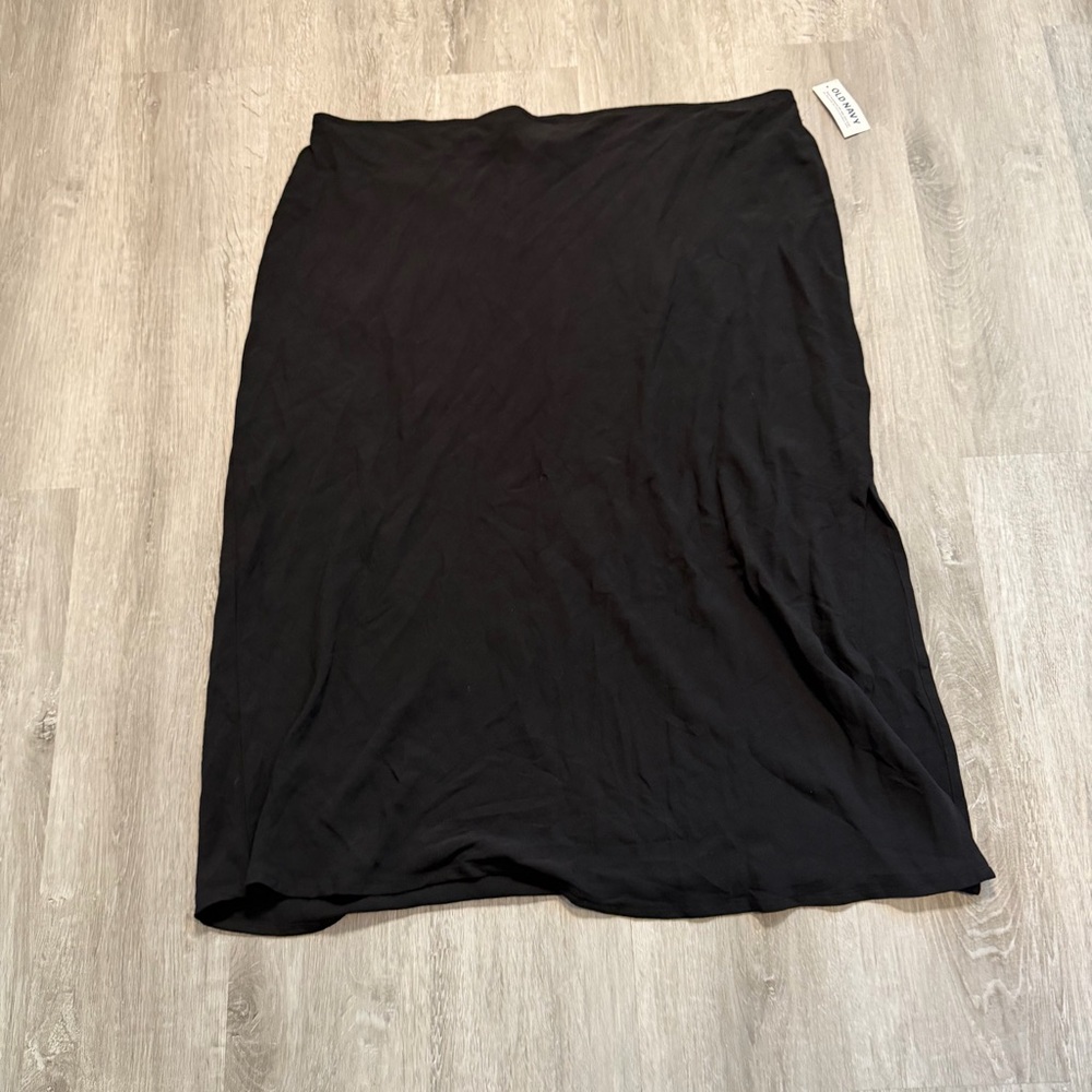 Old Navy Women’s‎ XL Black Midi Skirt Side Slit High Rise Rayon Viscose Casual